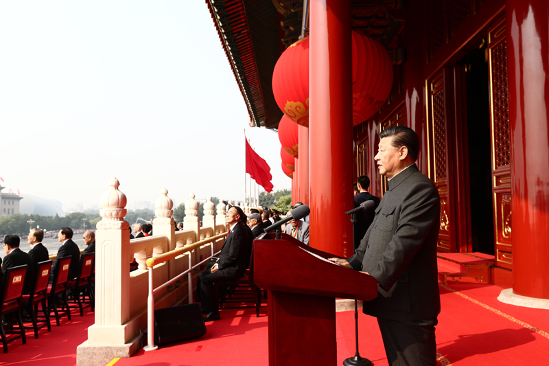 10月1日上午，慶祝中華人民共和國成立70周年大會在北京天安門廣場隆重舉行。中共中央總書記、國家主席、中央軍委主席習(xí)近平發(fā)表重要講話。